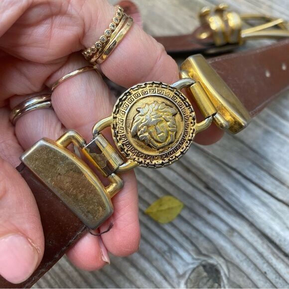Long vintage brown leather belt  Vintage Medici belt